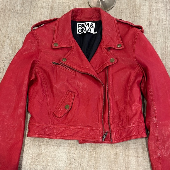Pam & Gela Vibrant Red Leather Jacket - Picture 1 of 2